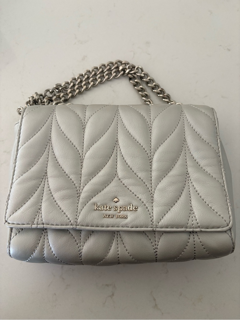 Kate Spade Quilted Chain Shoulder Bag in Light Gray